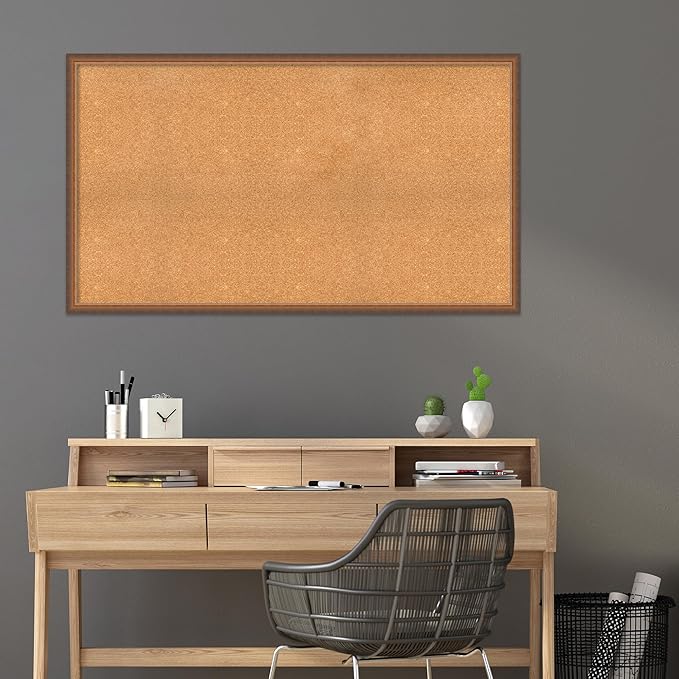 Amanti Art Natural Cork Board for Wall, 32x56 Vision Board with Bronze Frame, Oversize Corkboard Office Decor for Home Organization, Modern Corkboard Pinboard to Display Items for Home Organization