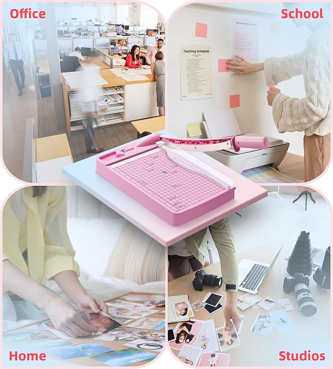 Firbon 12" Guillotine Paper Cutter, Heavy Duty 12-Sheet Capacity Trimmer for Cardstock, Photos, Scrapbooking, Office, Classroom, Studio (Pink)