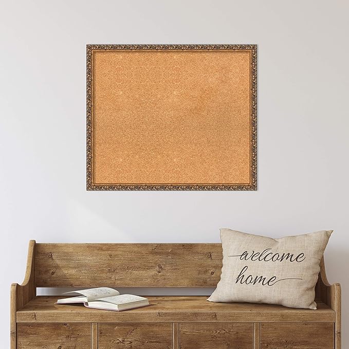 Amanti Art Natural Cork Board for Wall, 24x28 Vision Board with Bronze Frame, Medium Corkboard Office Decor for Home Organization, Traditional Corkboard Pinboard to Display Items for Home