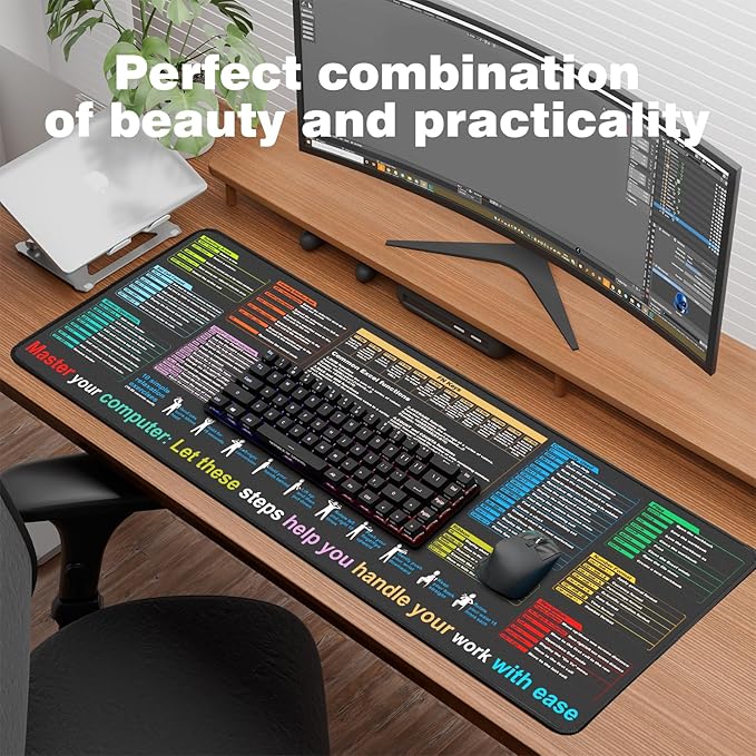 Waterproof Mouse pad—Excel Cheat Sheet Desk pad—Contains 9 major Excel function modules and common functions—Large XL Mouse pad Gaming|Desk mat for Keyboard and Mouse|Computer mat with excel Shortcuts