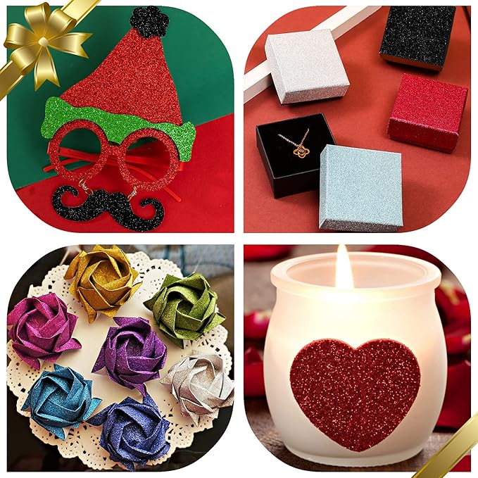 24 Sheets Black Glitter Cardstock Paper, A4 Premium Sparkly Paper for Scrapbook, DIY Projects, Party Decoration, Gift Box Wrapping 250GSM/92lb