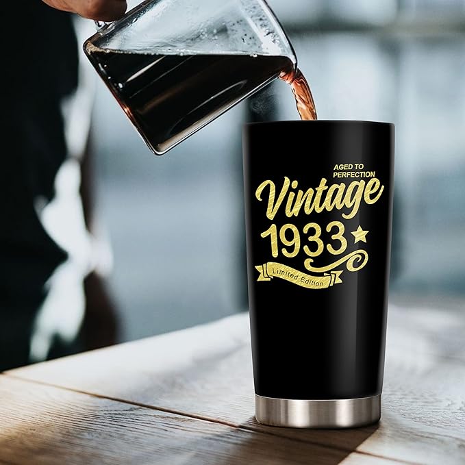 Happy 91th Birthday Tumblers Gifts for Men Women, Back in 1933 Stainless Steel Tumblers Gifts, 1933 91 Years Old Birthday Gift For Wife Husband Mom Dad