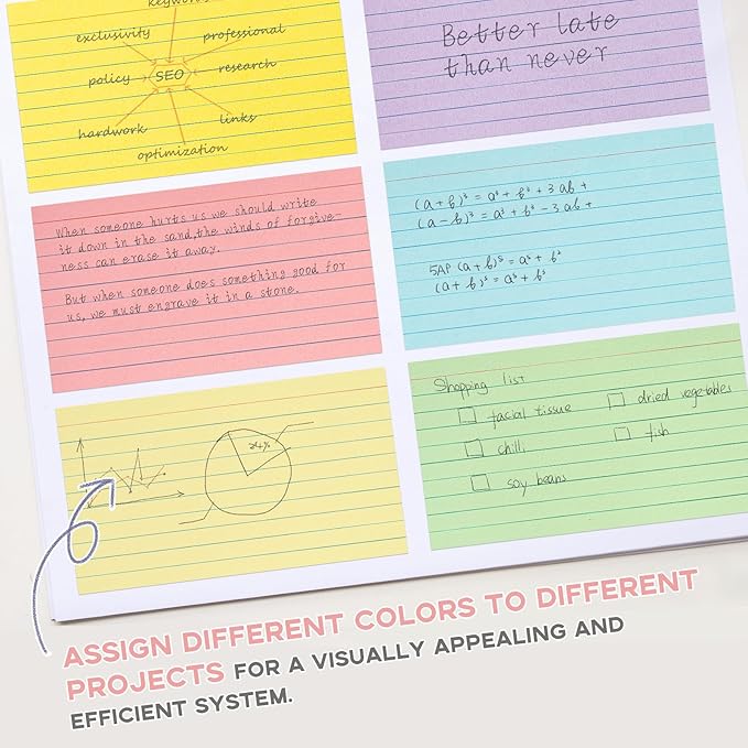 Colored Lined Index Cards 3x5 Ruled-Goefun 300 Sheets Lined Note Cards 3 x 5 Color Flashcards for Studying, Note Taking, To Do List