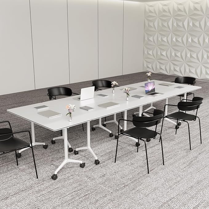 Conference Table,Folding Conference Room Tables Portable Rolling Conference Training Table with Silent Wheels,Mobile Meetings Flip Top Tables for Offices Classrooms Meeting Room (6Pack 47.2in)