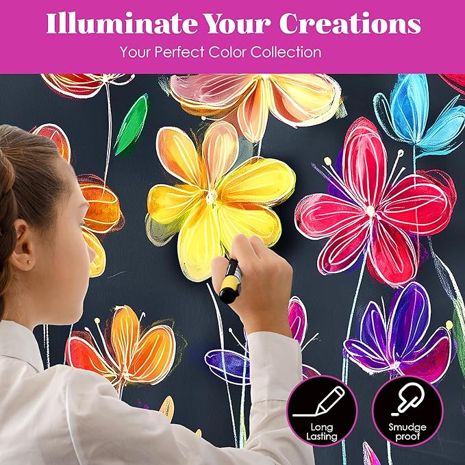 Loddie Doddie Fine Tip Liquid Chalk Markers - Pack of 8 1mm Neon Colors - Erasable Low-Odor Dry Erase Chalk Markers for Chalkboard, Blackboard & Glass