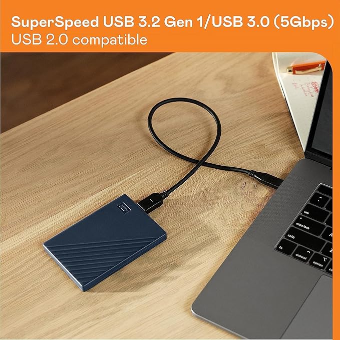 WD 2TB My Passport for Mac, Navy, Portable External Hard Drive with backup software and password protection, USB 3.1/USB 3.0 compatible - WDBA2D0020BBL-WESN
