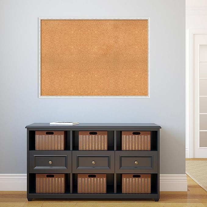 Amanti Art Natural Cork Board for Wall, 31x43 Vision Board with White Frame, Oversize Corkboard Office Decor for Home Organization, Modern Corkboard Pinboard to Display Items for Home Organization in