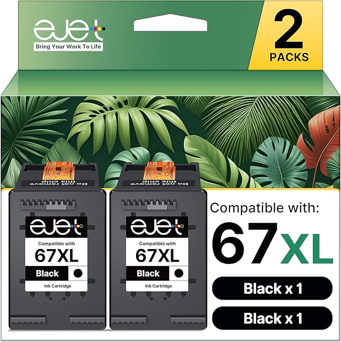 67XL Ink Cartridge (2-Black) Compatible for HP Ink 67 for HP 67XL Black Ink Cartridge High Yield for Deskjet 2700 2700e 2755e 2710e 2720e 4100e 4120e 4155e 4255e Envy 6000 6055e 6420e 6455e Series