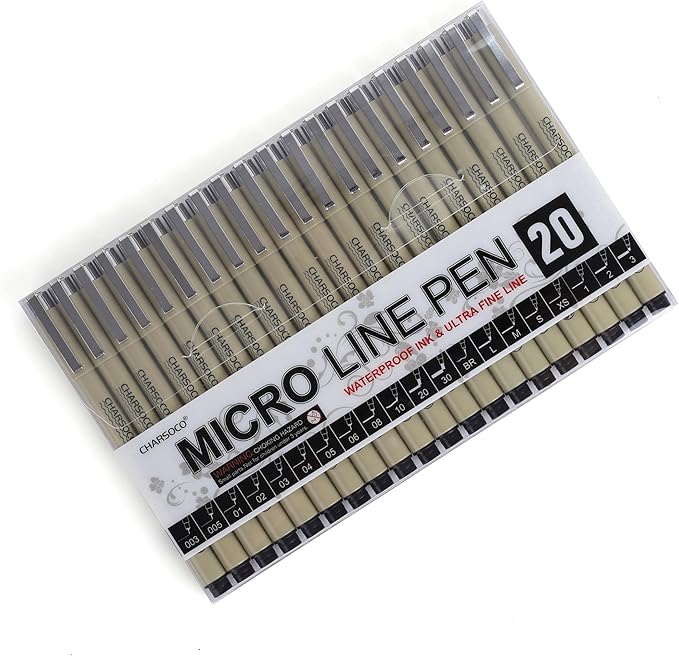 Black Micro Pens, 20 Sizes in 0.15mm - 5mm, Waterproof Archival Ink, Fine Point Pen for Artist Illustration, Sketching, Anime, Manga and Technical Drawing