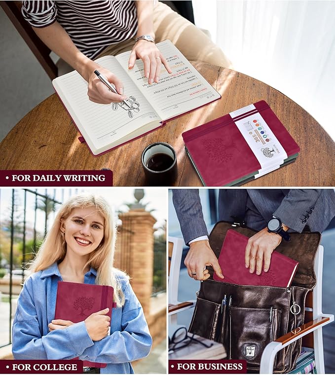 A4 Lined Journal Notebook,365 Page Large Leather Journals for Writing Women Men,Hardcover Notebook with 100Gsm Thick Pages for Travel,Work,School,College Ruled, Daily Diary (8.5" x 11.4")