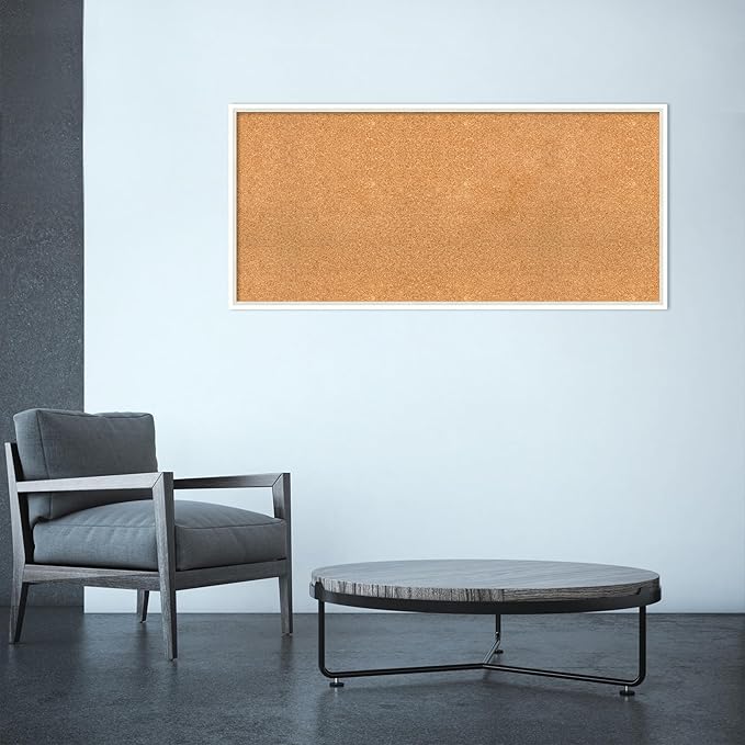 Amanti Art Natural Cork Board for Wall, 21x45 Vision Board with White Frame, Oversize Corkboard Office Decor for Home Organization, Modern Corkboard Pinboard to Display Items for Home Organization in