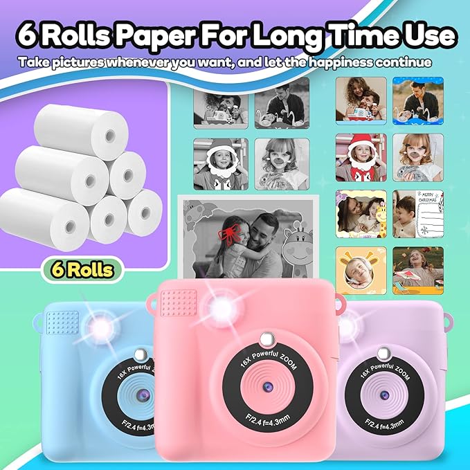 Printer Paper,6 Rolls for Kids Instant Print Camera,HD Printing Thermal Print Paper (6 Rolls)