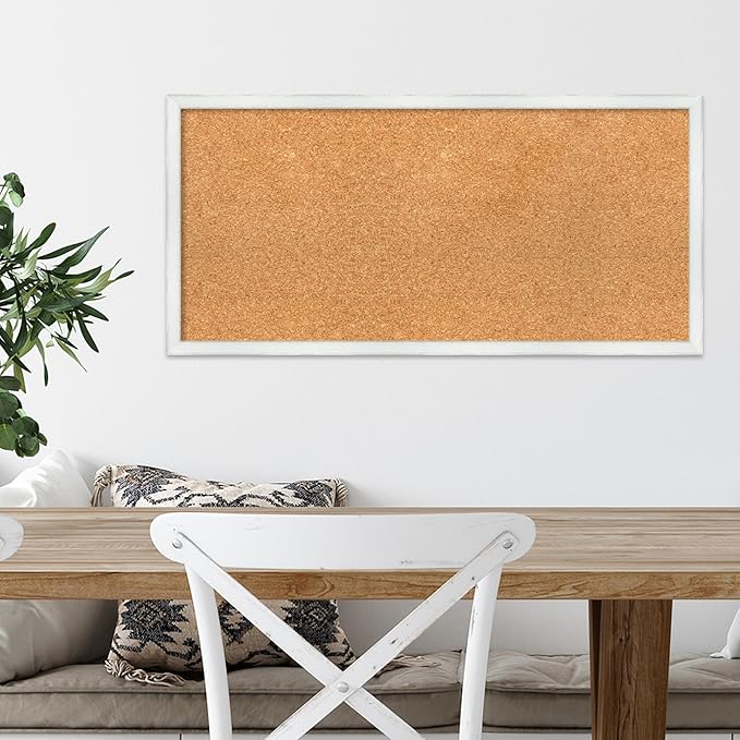 Amanti Art Natural Cork Board for Wall, 15x31 Vision Board with White Frame, Medium Corkboard Office Decor for Home Organization, Country Rustic Corkboard Pinboard to Display Items for Home