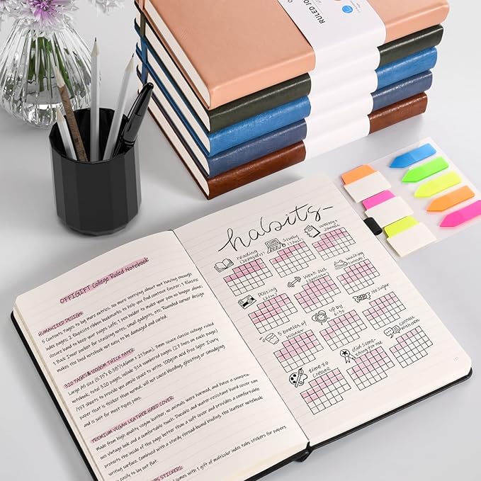 Lined Journal Notebook, Large A5 Hardcover Leather Journal, 312 Numbered Pages Work Notebook, 100gsm Thick Paper, College Ruled Notebook for Women Men School Office, 5.75" x 8.38", Brown