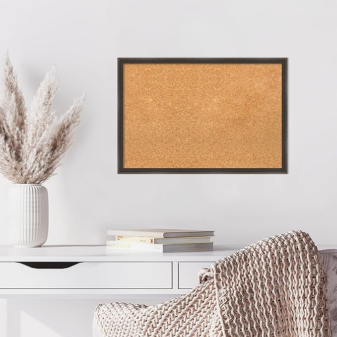 Amanti Art Natural Cork Board for Wall, 17x25 Vision Board with Brown Wood Frame, Medium Corkboard Office Decor for Home Organization, Casual Corkboard Pinboard to display items for home organization