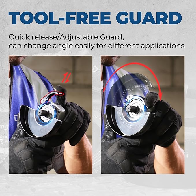 DongCheng 9.2 Amp Power Angle Grinders, 4-1/2 in., 11800RPM, Tool-Free Guard, Electric Metal Grinder Tool, Small Corded Angle Grinder, Paddle Switch, Shockproof Handle for Cutting, Grinding, Polishing