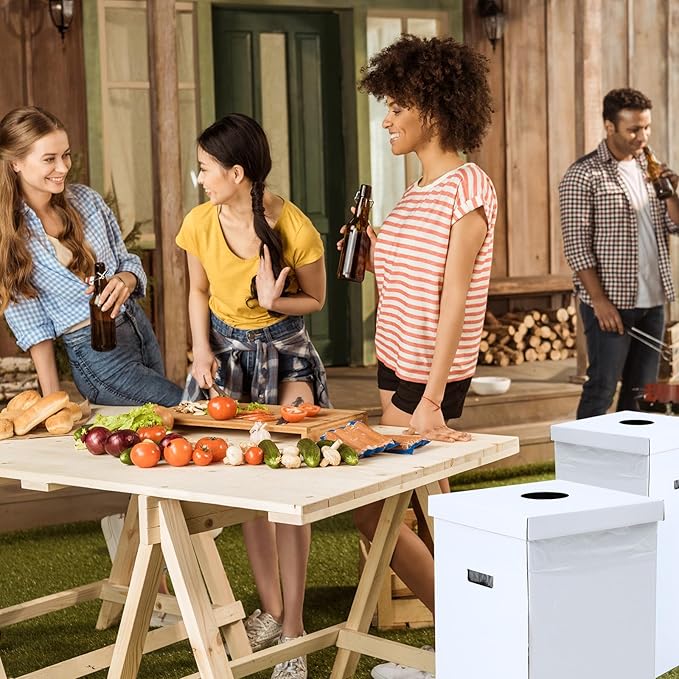 3 Pcs Cardboard Trash Cans with Lid Disposable and Reusable Corrugated Cardboard Trash Cans Recycling Bins Bulk with Garbage Bags White Rubbish Boxes for Parties Events (20 Gallon)