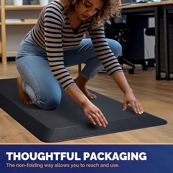FEATOL 4 Packs Anti Fatigue Mats for Kitchen Floor Thick Cushioned Standing Desk Mat, Ergonomic Kitchen Mats Set of 4, Memory Foam Comfort Floor Padded Foam Rugs, Non-Slip (20" x 39", Black)