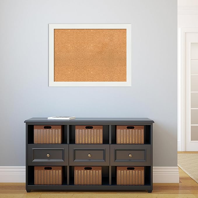 Amanti Art Natural Cork Board for Wall, 25x33 Vision Board with White Frame, Large Corkboard Office Decor for Home Organization, Casual Corkboard Pinboard to Display Items for Home Organization in