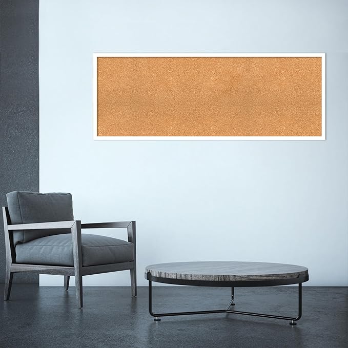 Amanti Art Natural Cork Board for Wall, 19x51 Vision Board with White Frame, Oversize Corkboard Office Decor for Home Organization, Modern Corkboard Pinboard to Display Items for Home Organization in