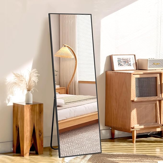 58"x18" Full Length Mirror Rectangle Body Dressing Floor Standing Mirrors for Bedroom & Cloakroom, Black