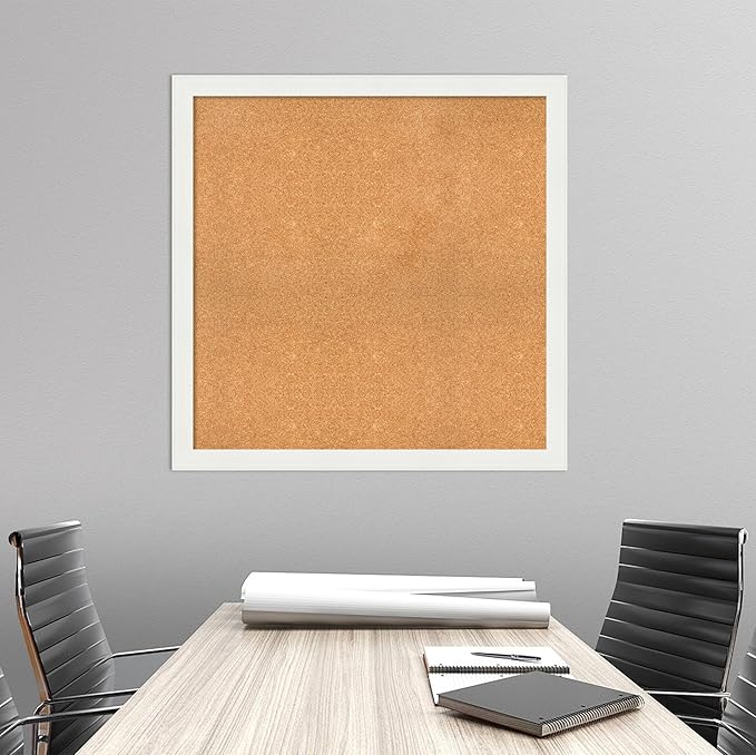 Amanti Art Natural Cork Board for Wall, 37x37 Vision Board with White Frame, Oversize Corkboard Office Decor for Home Organization, Casual Corkboard Pinboard to Display Items for Home Organization in