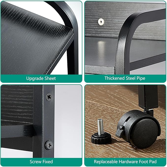 4 Tier Printer Stand with Wheels Printer Table, Multipurpose Office and Home Storage Rack, Removable and Fixed Printer Stand for Fax Machine, Scanner, Roller Cart Stand Black