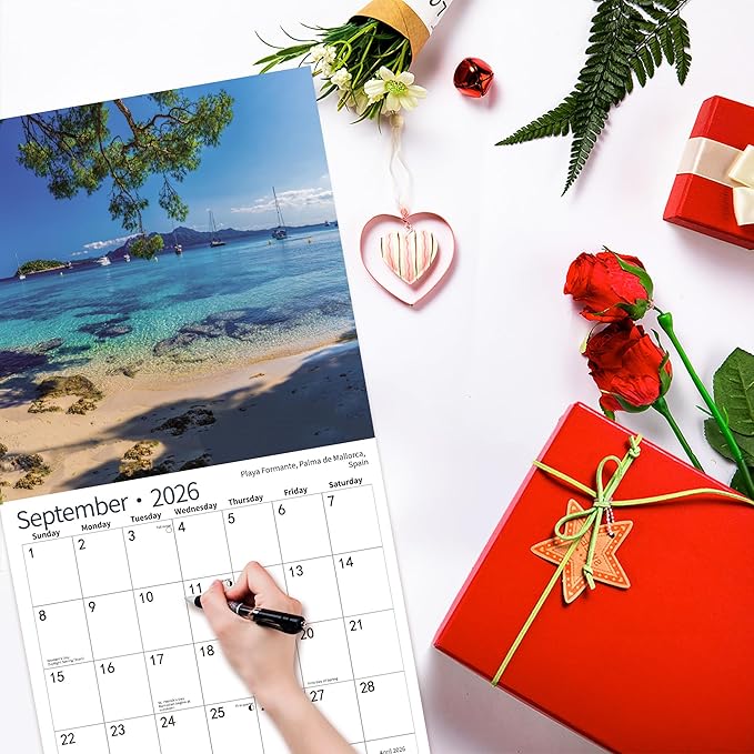 2025 Wall Calendar,Calendar 2026, July 2025 - December 2026, Wall Calendar Beaches, 12" x 24" Opened,Full Page Months Thick & Sturdy Paper for Calendar Organizing & Planning