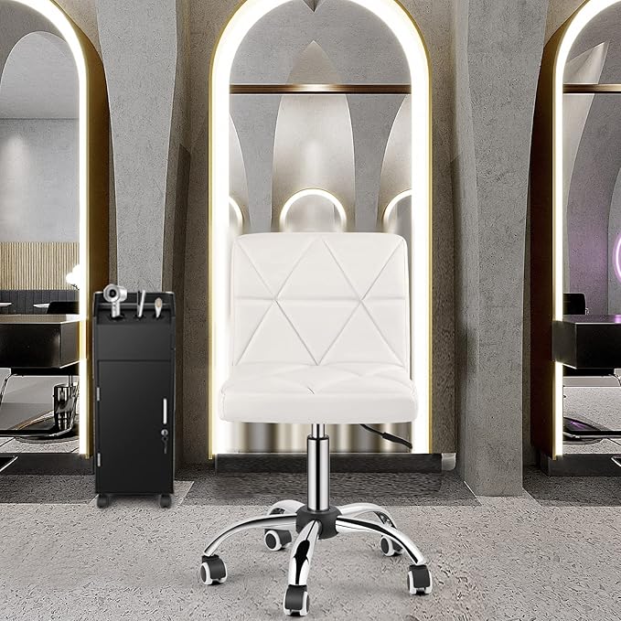 COSVALVE Armless Desk Chair, Mid Back Swivel Office Chair, Adjustable Executive Conference Task Chair with Rolling Wheels and Diamond Pattern, for Home Computer Barber, White