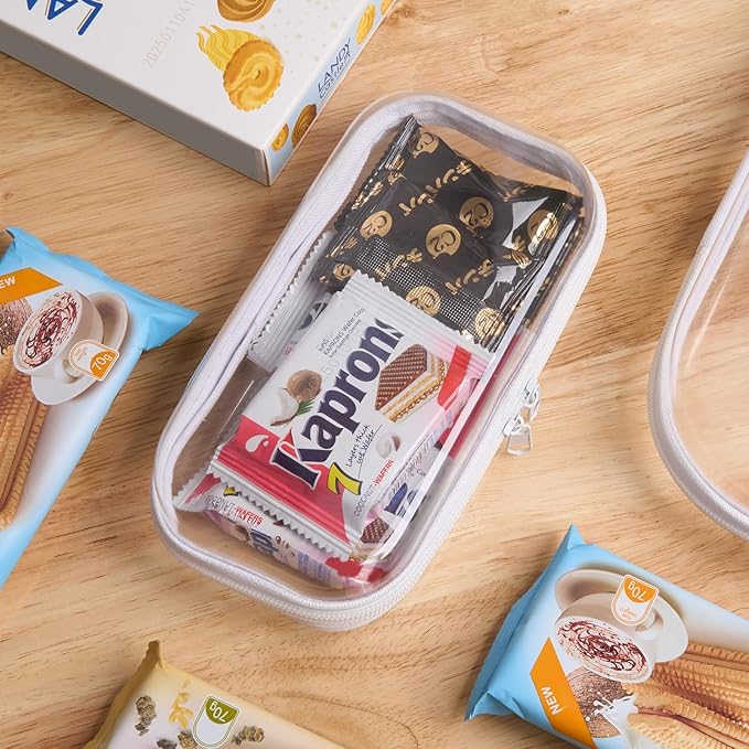 Bliss Bins Set of 2 - Hard Sided Clear Zipper Case for Storage - Professional-Grade Plastic Hard Shell Zippered Organizers, Cosmetic Bag, Snack Bins