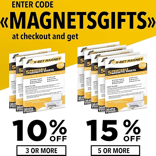 X-bet MAGNET Inkjet-Optimized Printable Magnetic Sheets - 8.5x11, Magnetic Paper for DIY Stickers, Decorations, Labels - Easy to Print, Cut & Create Your Own Magnets (Matte, 5pcs)