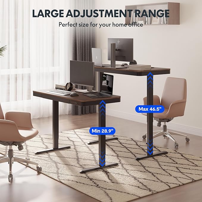 FLEXISPOT Comhar 48" Electric Standing Desk with Drawers, Quick Assembly Home Office Sit Stand Desk with Storage & USB Charging, Computer Workstation for Home Office (48" Wood, Dark Walnut/Black)