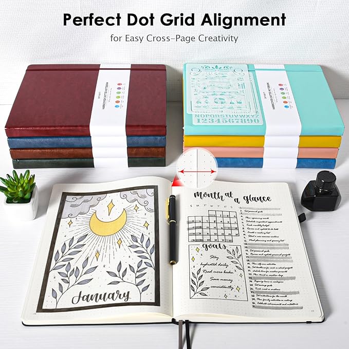 Bullet Dotted Journal, Large A4 Hardcover Leather Journal, 312 Numbered Pages Thick Journal, 100gsm No Bleed Paper Dot Grid Notebook for Women Men, 8.5'' × 11'', Black