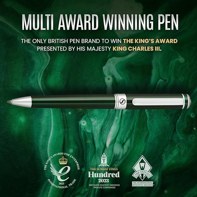Scriveiner Green Ballpoint Pen - Stunning British Racing Green Luxury Pen, Chrome Finish, Schmidt Black Refill, Best Ball Pen Gift Set for Men & Women, Professional Executive Office, Nice Designer Pen