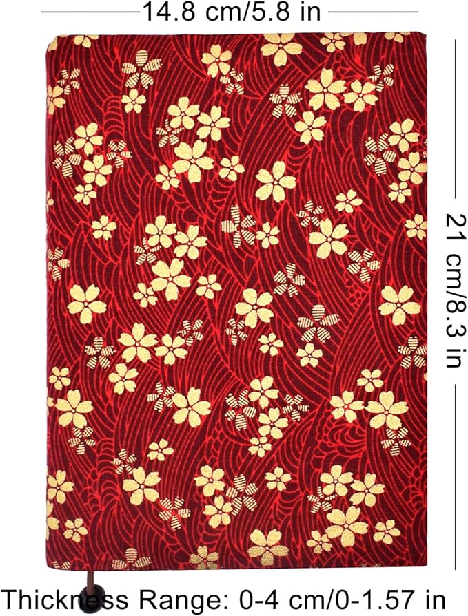BLBMH A5 Book Cover for Paperbacks- Adjustable Fabric Book Sleeve Cover Protector Fit for 5.5x8.2 inch Hardcover Softcover Book Novels Notebook -Red Cherry Blossoms