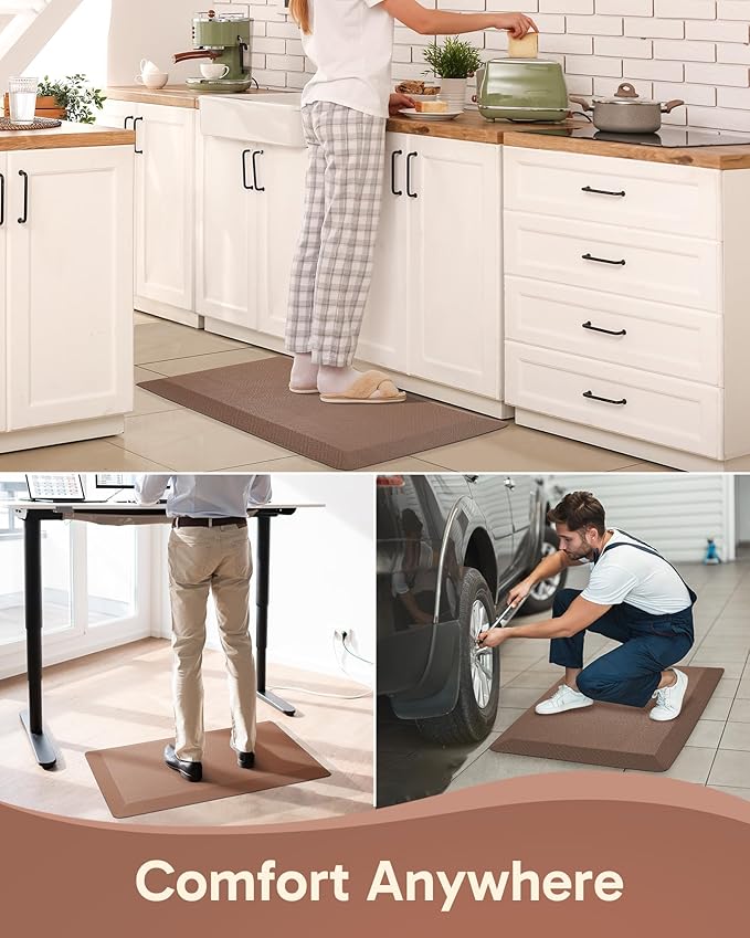 Ophanie Kitchen mats for Floor, 3/4 inch Thick, Kitchen Rugs, Anti Fatigue Standing Cushioned Mat, Waterproof,Comfort Ergonomic mat for Office, Home, Sink, 20''x39'' Brown Non-Slip Bottom