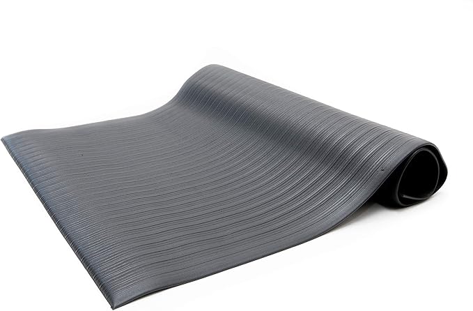 Anti Fatigue Floor Mat (Made in USA), 2 Feet Wide x 3 Feet Long x 3/8 Inches Thick, Ribbed Pattern Top, Black, Bevelled on All Four Sides, RoHS and REACH Compliant