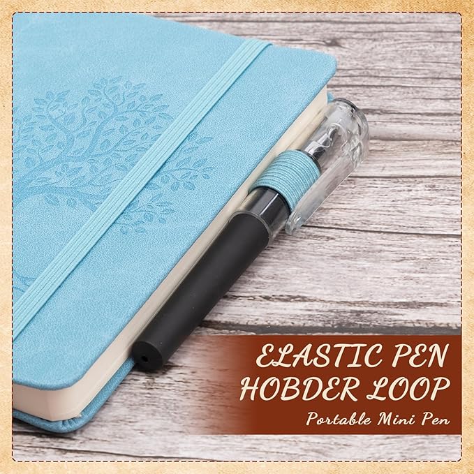 Estune Tree Small Notebooks Pen Leather Lined Pocket Subject Notebooks Hardcover Pocket Notepad Cute Ruled Leather Journals with Pen Holder for Men Women School Business, A6(Classic Color,30 Set)