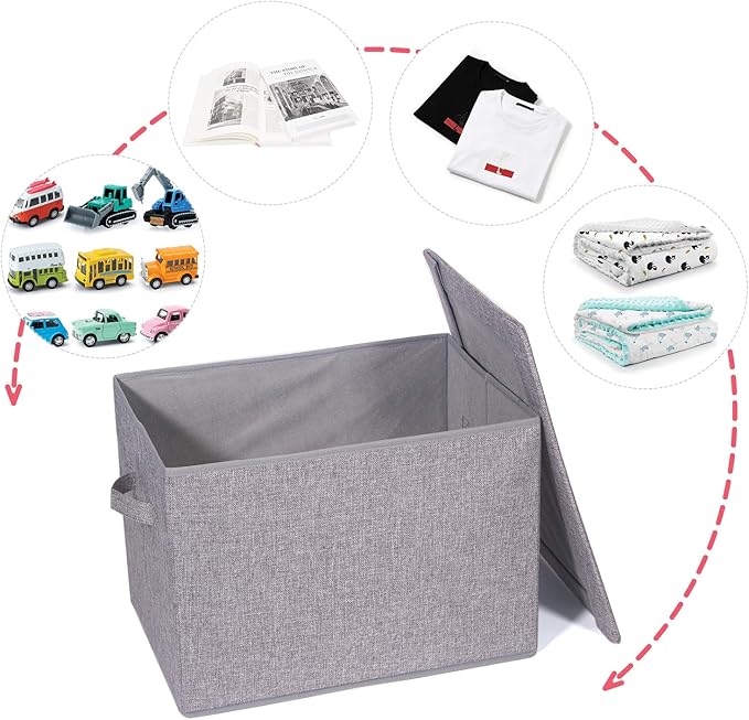 3 Pack Large Foldable Storage Box with Lids Fabric Storage Cube Organizer Cloth Containers Bins Baskets for Closet Clothes Clothing Bed Room