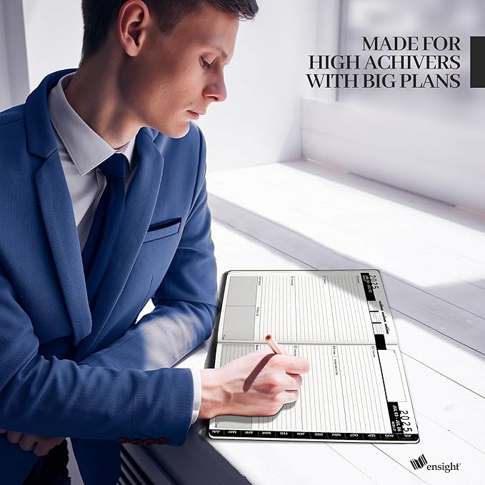 Ensight 2025-2026 HARDCOVER Leather Planner Weekly & Monthly - 8.5x11 Inches - Academic Planner Business Personal or Student - Pen Holder, Thick Paper, July 2025 - June 2026 (Black)