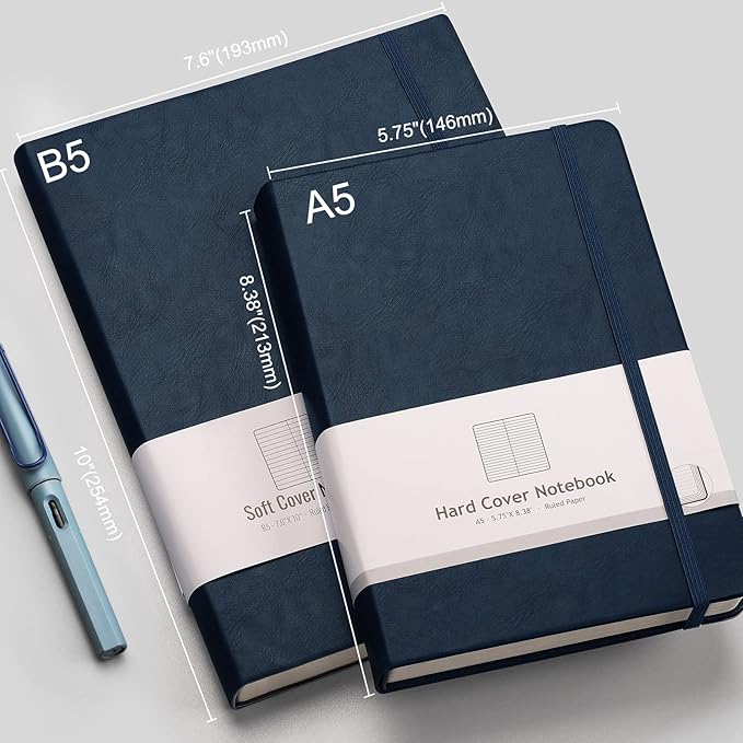 AHGXG Thick Journal Lined Notebook - 320 Numbered Pages A5 College Ruled Notebook for Writing, 100gsm Lined Paper, Leather Hardcover, for Women Men Work Office School, 5.75'' X 8.38''-Dark Blue