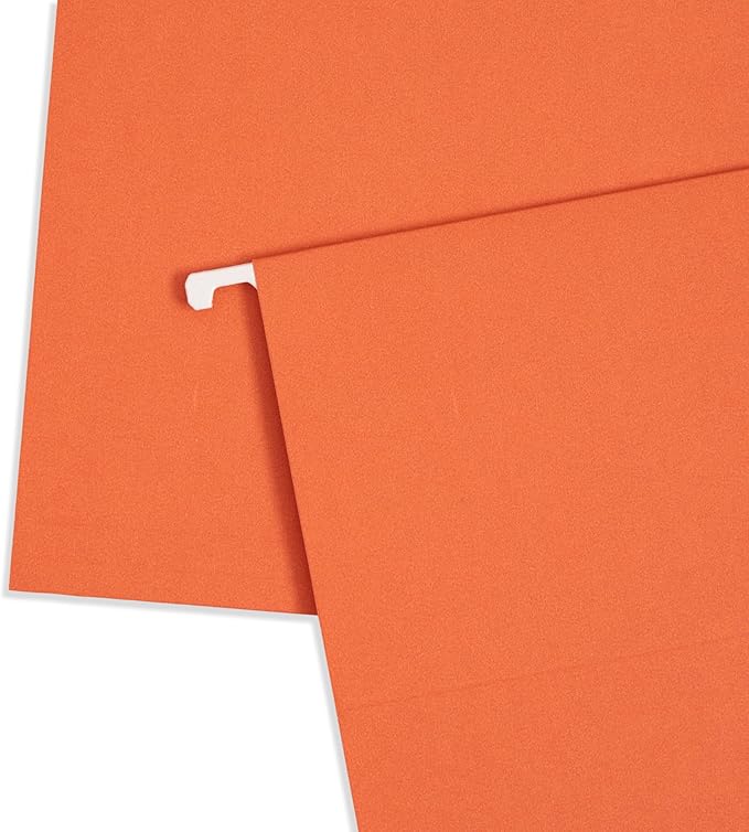 25 Blue Summit Supplies Legal Size Hanging Orange File Folders with Plastic Tabs and Inserts, 11pt Durable Paper, Legal Size File Folders for Office Organization