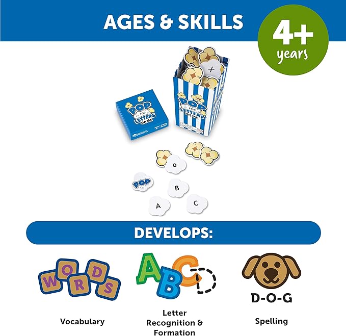 Learning Resources Pop for Letters, Early Phonics Game, Alphabet Recognition, ABCs, 8 Pop Cards, Ages 4+, Grades PreK+
