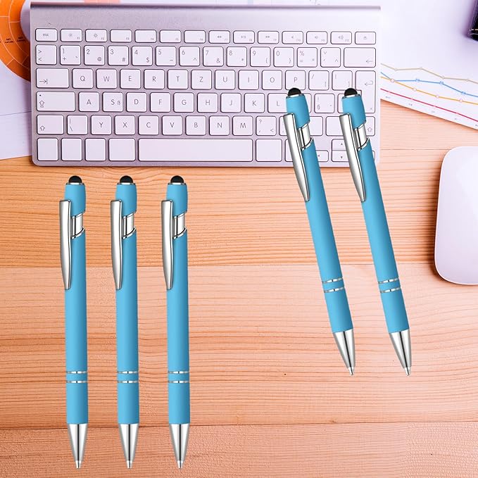 24 Pcs Blue Ink Ballpoint Pen with Stylus Tip 2 in 1 Ballpoint Pen 1.0 mm Blue Ink Metal Stylus Pen for Touch Screens Coworkers, Family, Colleagues, Office (light)