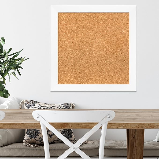 Amanti Art Natural Cork Board for Wall, 23x23 Vision Board with White Frame, Medium Corkboard Office Decor for Home Organization, Modern Corkboard Pinboard to Display Items for Home Organization in