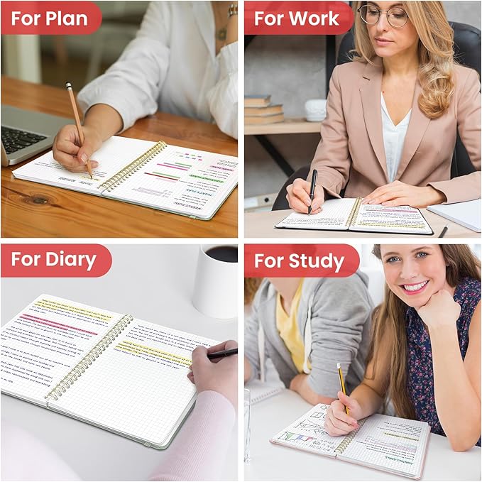 Taja Graph Spiral Journal Notebook for Women & Men, 140 Pages, Graph Paper Hardcover Notebook for Planning & Tracking, Journals for Graphing, A5(6"x8") - Pink