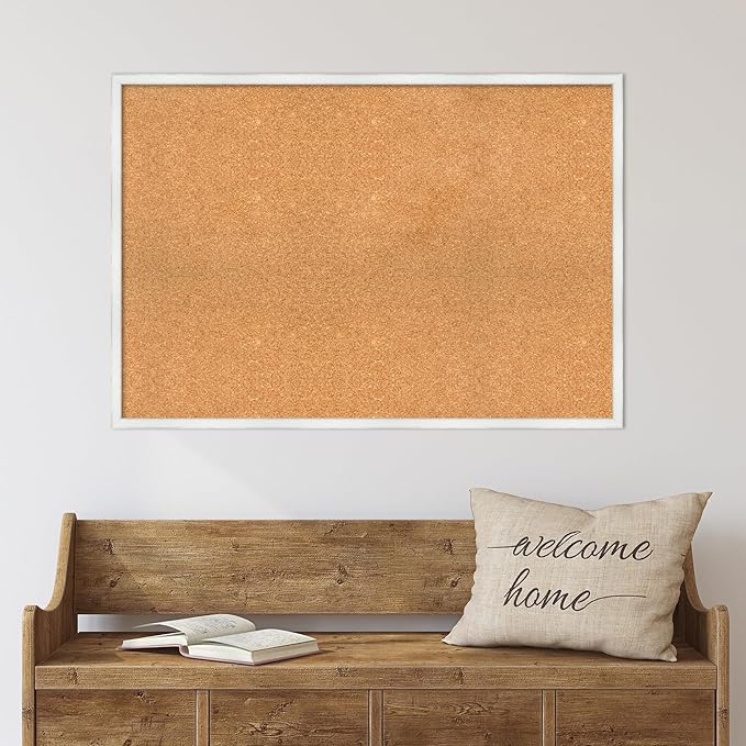 Amanti Art Natural Cork Board for Wall, 27x39 Vision Board with White Frame, Large Corkboard Office Decor for Home Organization, Country Rustic Corkboard Pinboard to Display Items for Home