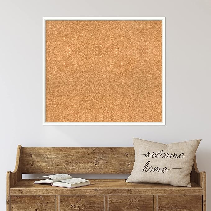 Amanti Art Natural Cork Board for Wall, 29x33 Vision Board with White Frame, Large Corkboard Office Decor for Home Organization, Modern Corkboard Pinboard to Display Items for Home Organization in