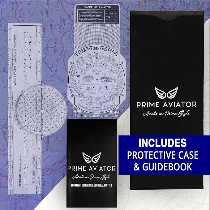 E6B Flight Computer for Pilots – Includes Aviation Plotter, Guidebook & Case – Compatible with IFR/VFR Charts – Flight Training Tool