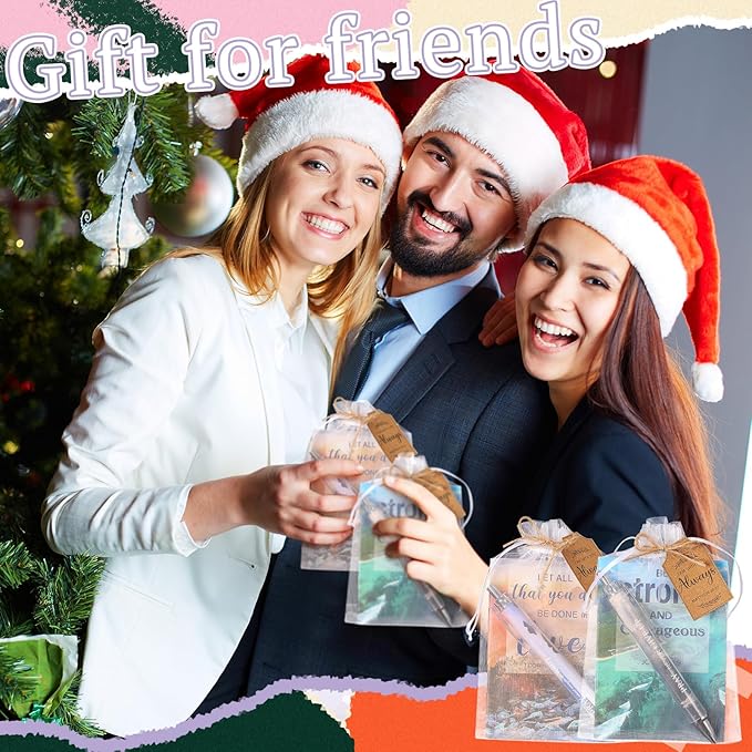 200 Pcs Bible Verse Sets Church Christian Gift Include 50 Scripture Notebooks 50 Bible Bamboo Pens 50 Thanks Tags 50 Organza Bags for Women Man Christian Party Gifts(Bright Color,Scenery)